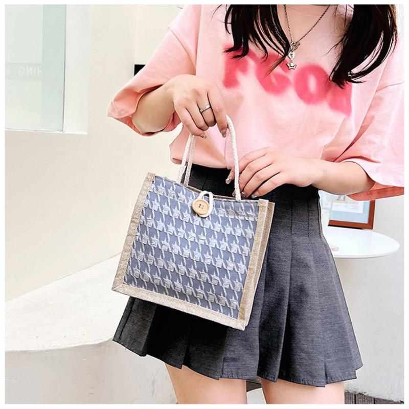 Net Red Floral Canvas Bag Tote Bag Female Style To Work with Rice Simple Out with Bento