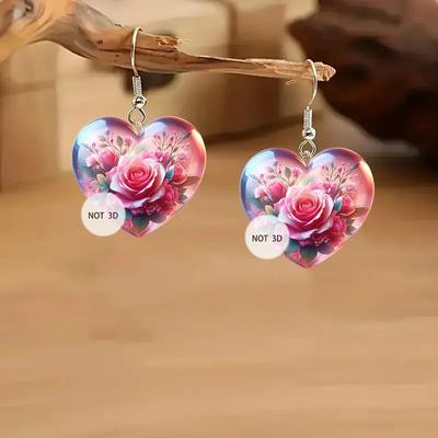 Moda Aşk Gül Kalp Şeklinde Küpeler