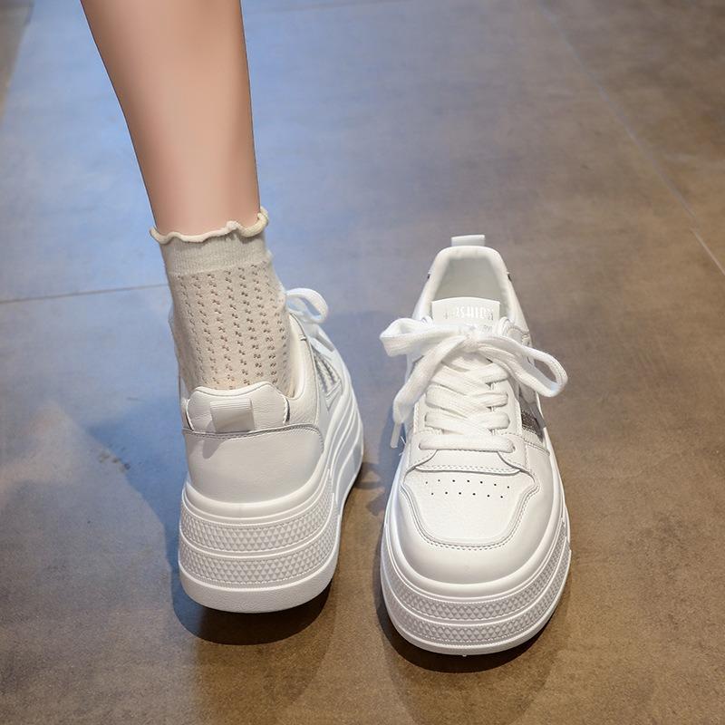 Little white shoes women's spring new inner height increase thick-soled versatile sports and leisure small leather board shoes tide