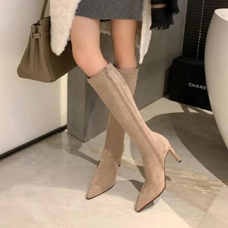Fashion High Heels Autumn Pointed Toe Ladies Knee Shaft Shoes Elegant Heeled Women's Long Boots Hot Trend 2024 Sale Spring Gyaru New In