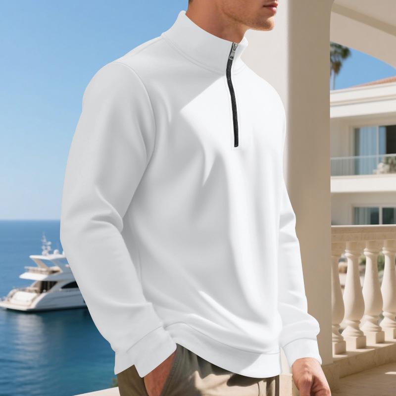 Pulôver Plus Size de Outono/Inverno com Forro de Lã e Meio Zíper, Cor Lisa, Moletom Casual para Homens