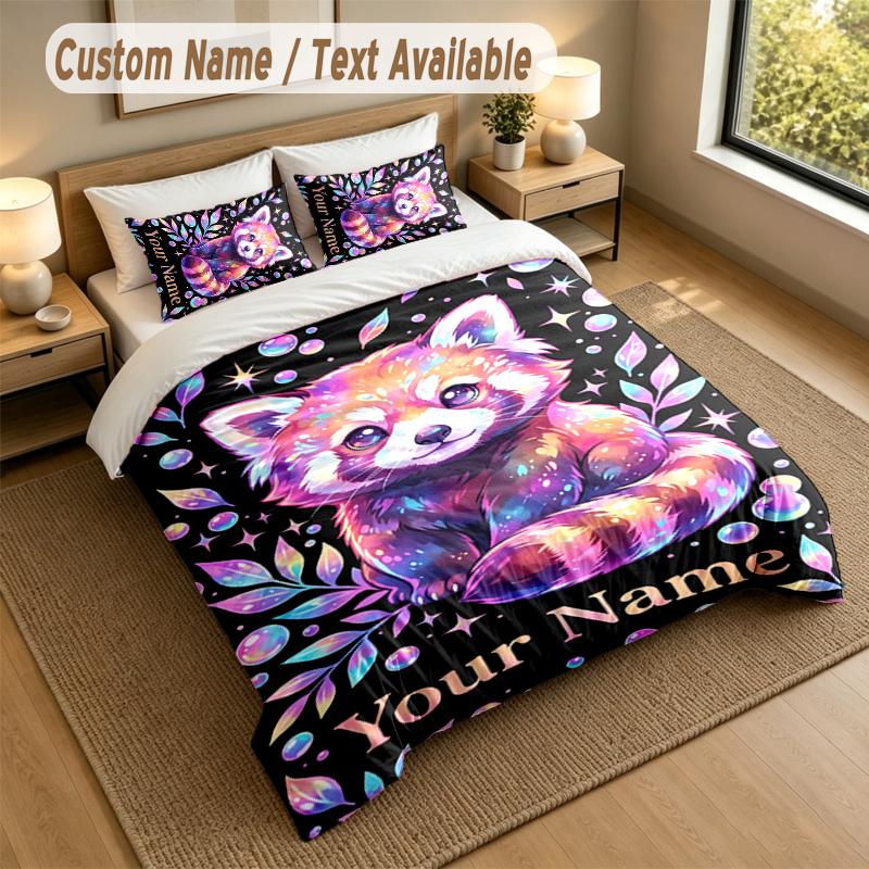 Bear Panda Theme Personalized 3Pcs Bedding Set Custom Text & Name 1 Sheet 2 Pillowcases Household Bedding 1pc