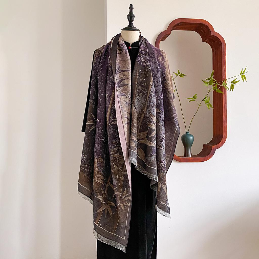 New Elegance Chinese Style Women Scarf Soft Warm Pashmina Bamboo Print Shawl Winter Female Coldproof Windproof Blanket Scarf