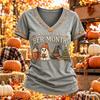 Women's Thanksgiving Print Short Sleeve V-Neck Casual Pullover Top for Fall Holiday