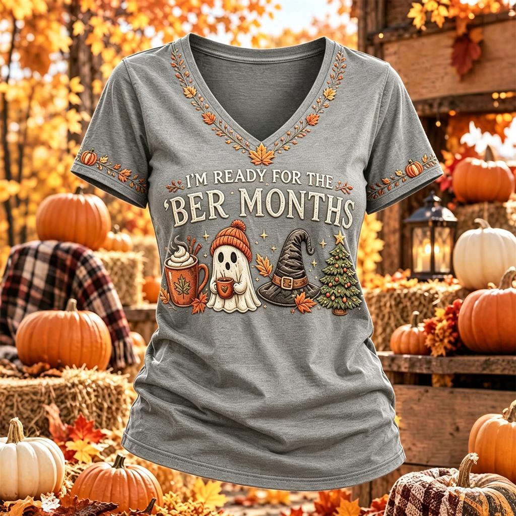 Women's Thanksgiving Print Short Sleeve V-Neck Casual Pullover Top for Fall Holiday