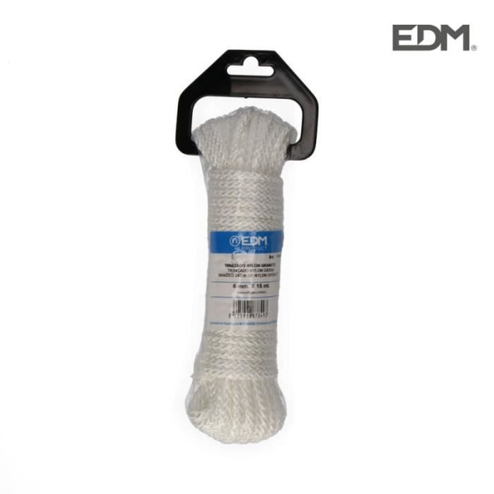 Écheveau tressé nylon - EDM - 15mts - Blanc - Grenat