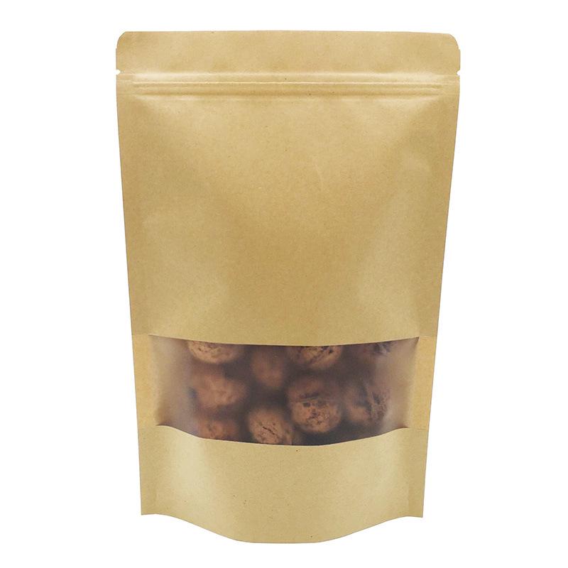 Frosted Kraft Paper Stand-Up Pouch for Grains, Nuts, Tea, and Food Packaging.
