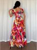 2025 Retro Print Patchwork Long Dress - Elegant European & American Style with Square Neck for Holidays & Dates