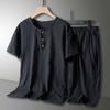 Jednoduché pánské soupravy Lněná trička Šortky Obleky pro muže Dvoudílná souprava Korejský styl Úzký střih Letní oblečení Stylový outfit