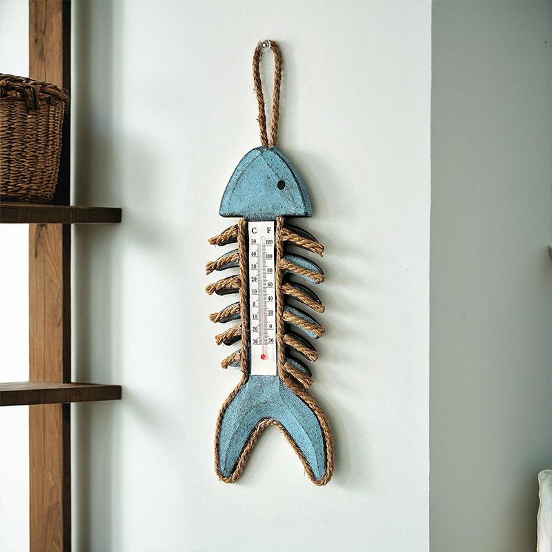 1pc Vintage Fishbone Hanging Ornaments Nautical Style Handicraft Wood Fish Pendant Ative Fishing Net Home Wall Decor