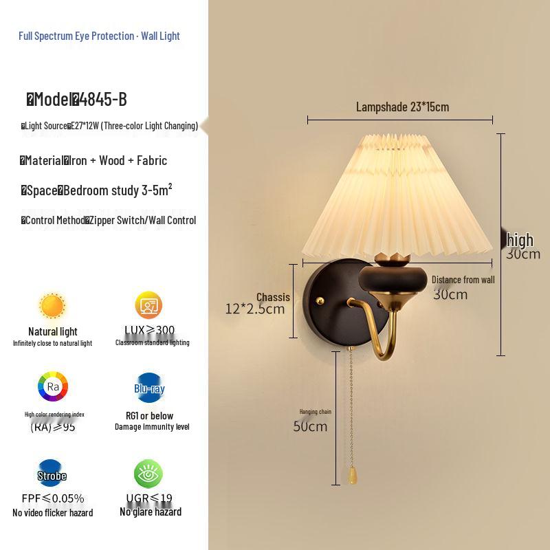 Nordic Retro Chinese-Style Wall Lamp: Solid Wood & Cream Bedside Light for Bedroom, Living Room & Aisle Decorations