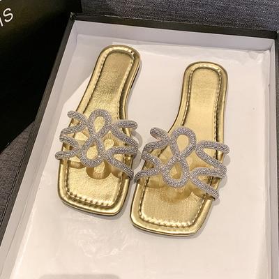 Élégante Courbe Ligne Unique Diamant avec Pantoufles Plates Printemps/été 2024 Extérieur Plage Loisirs Pantoufles Antidérapantes Femmes