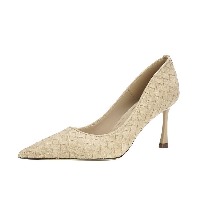 Senior design sense niche velvet high heels women's pointed head thin heel shallow mouth single shoes are not tired