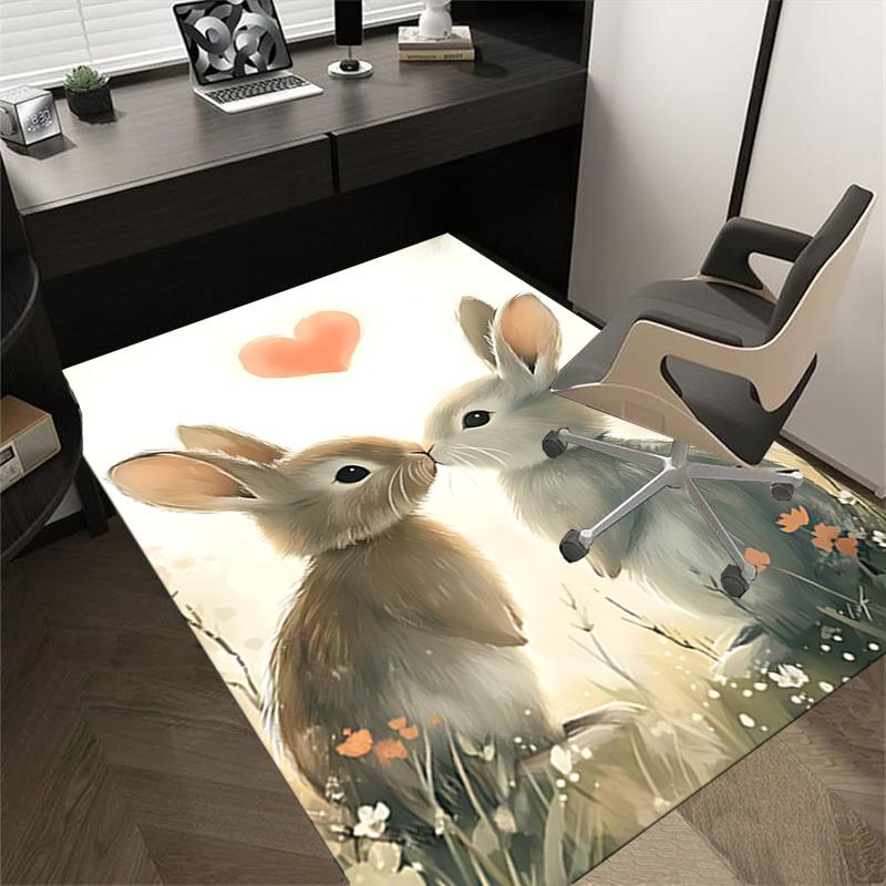 1pc Bunny Love Themed Rug for Home Decor, Non-slip Office Carpet, Chair Mat, Outdoor Mat, Christmas and Halloween Gifts-0731106