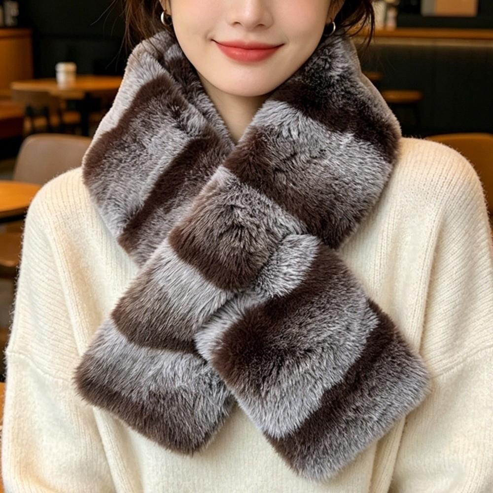 Thick Plush Cross Scarf Soft Fluffy Muffler Warm Tippet Faux Fur Collar Skiing Resort