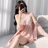 Sexy pajamas women's autumn and winter golden velvet suspender nightgown nightgown set with chest pad large size long sleeve loungewear
