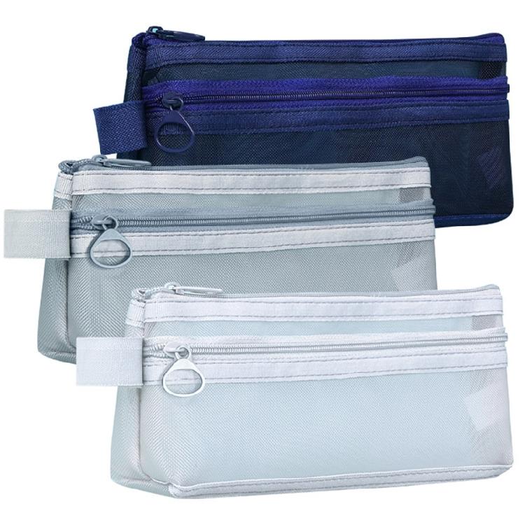 High Capacity Pen Bag Clear Mesh Pencil Case Double Layered Pen Organizers Art Supplies Organizers Travel Cosmetic Bag