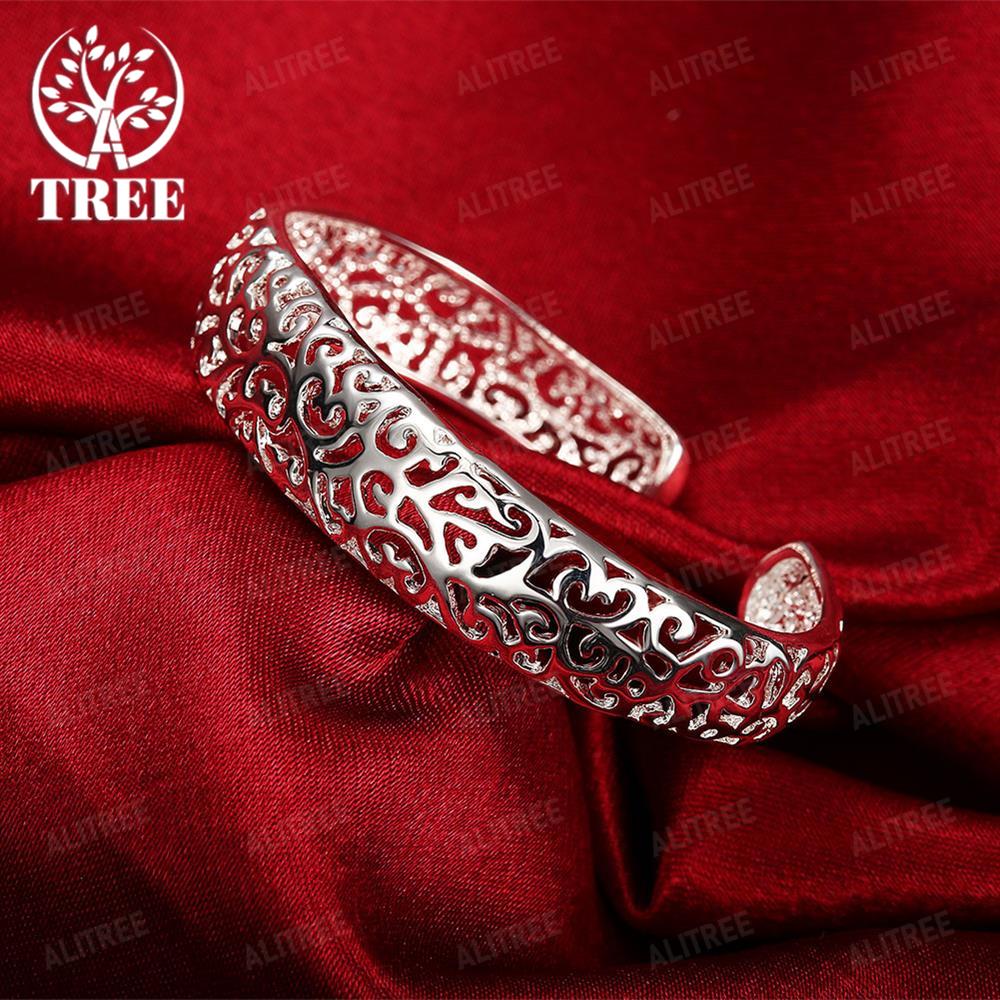 Fine Hollow pattern bangles 925 Sterling Silver cuff Bracelets for Women adjustable Fashion luxury Jewelry wedding Party Gifts
