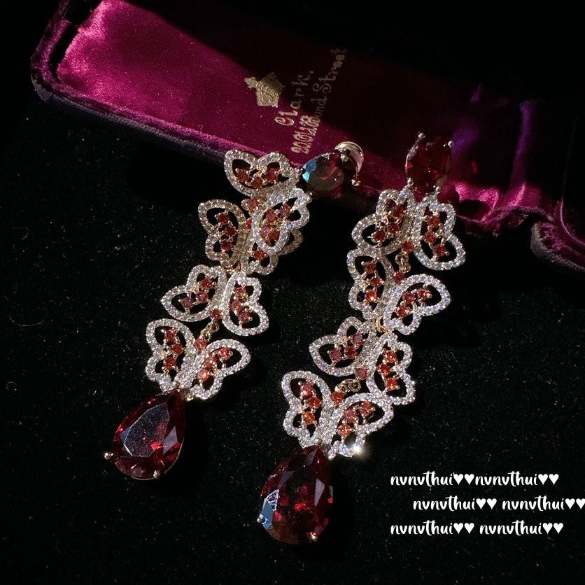 Серьги-подвески «Бабочка Туманной Колдуньи», Античные, Позолоченные 18K Золотом, Цветы-Кисточки с Лозой, Серьги