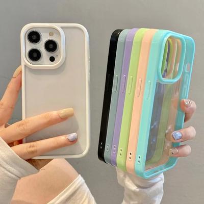 Módní průhledný nárazníkový kryt na telefon v barvě bonbónů pro iPhone 15 14 13 12 11 Pro Max XR XS X Plus Měkký nárazuvzdorný TPU zadní kryt