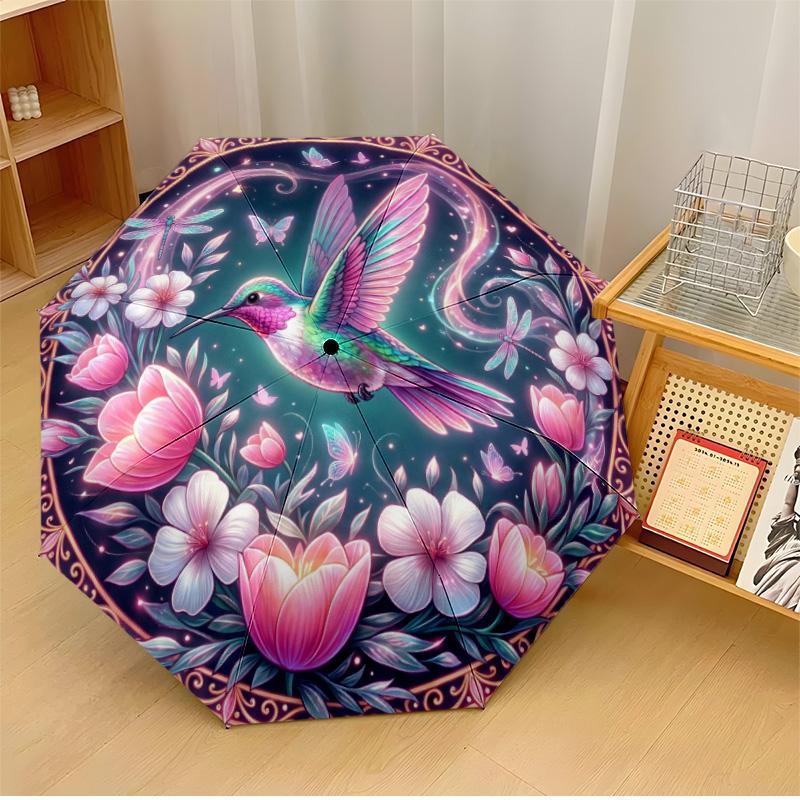 

Vibrant Hummingbird Art Printed umbrella windproof folding umbrella portable sun and rain umbrella suitable for gifting