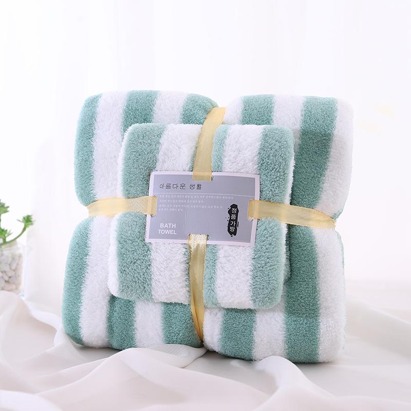 Ensemble de serviettes de bain épaissies pour mère et enfant serviette absorbante serviette de bain pour adulte rayure large cationique haute densité polaire corail