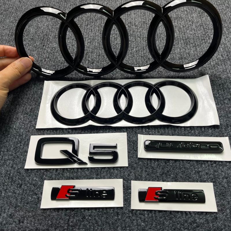 285mm Für audi Q5 2014-2019 4Ringe Logo ABS Schwarz Auto Motorhaube Frontgrill Emblem Heckklappen Emblem Q5 Aufkleber Quattro Sline Emblem
