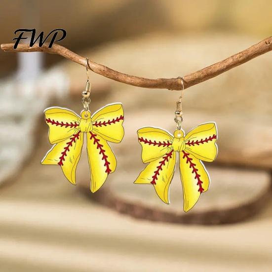 Dangle Earrings 1 Pair Sports Ball Bow Hook 2D Acrylic Rugby Football Basketball Bowknot Tennis Baseball Drop Lovers Gifts Ear Jewelry
