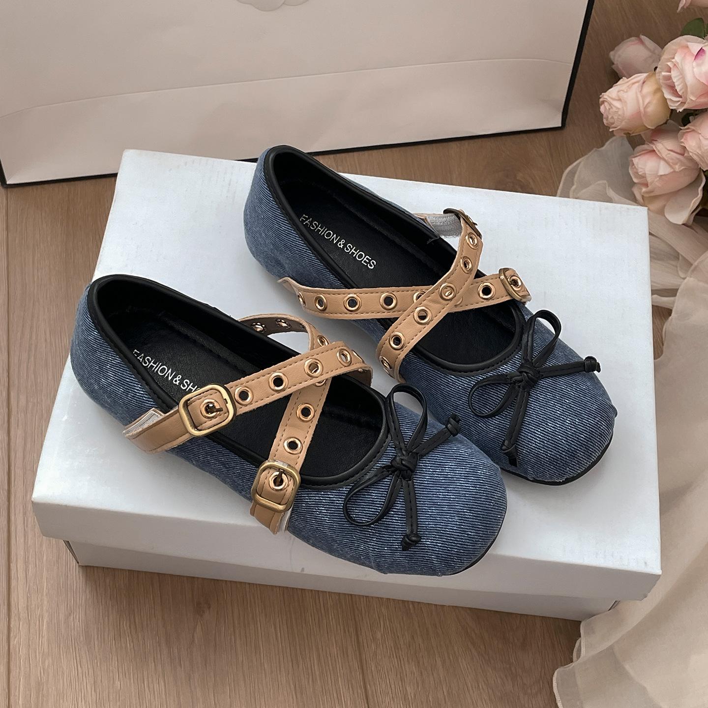 

Ретро французские туфли Мэри Джейн с круглым носком, на плоской подошве, с неглубоким вырезом, на скрытой платформе, женские, новые на осень 2025, для юбки 39 синий