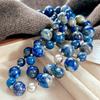 Vintage High Quality Natural Lapis Lazuli Necklace Collarbone Chain Sweater Chain