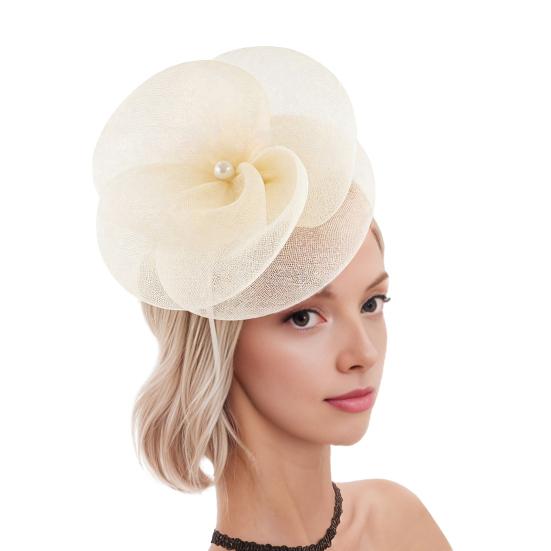 Women Fascinators Hat Headband Base Design Stable Non-Slip Lightweight Mesh Flower Shape Headgear Tea Party Hat Accessories
