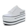 Moda 11CM Autunno Estate Scarpe Casual da Donna Moda Traspiranti Tela Primavera Pantofole da Donna Punta Tonda Allacciatura Piattaforma Scarpe da Donna