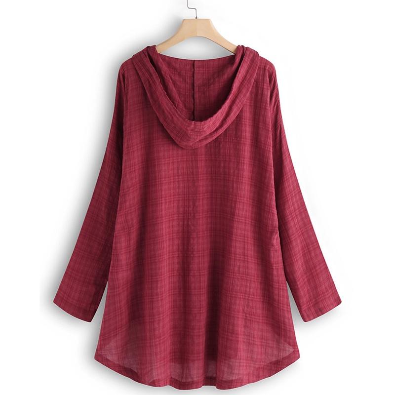 Trendy Women Asymmetrical Hem Hooded Shirt Tops With Comfortable Cotton Blend Fabric