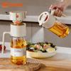 Dual-Use Spray & Pour Glass Oil Bottle with Auto-Open/Close and Non-Stick Feature for Kitchen