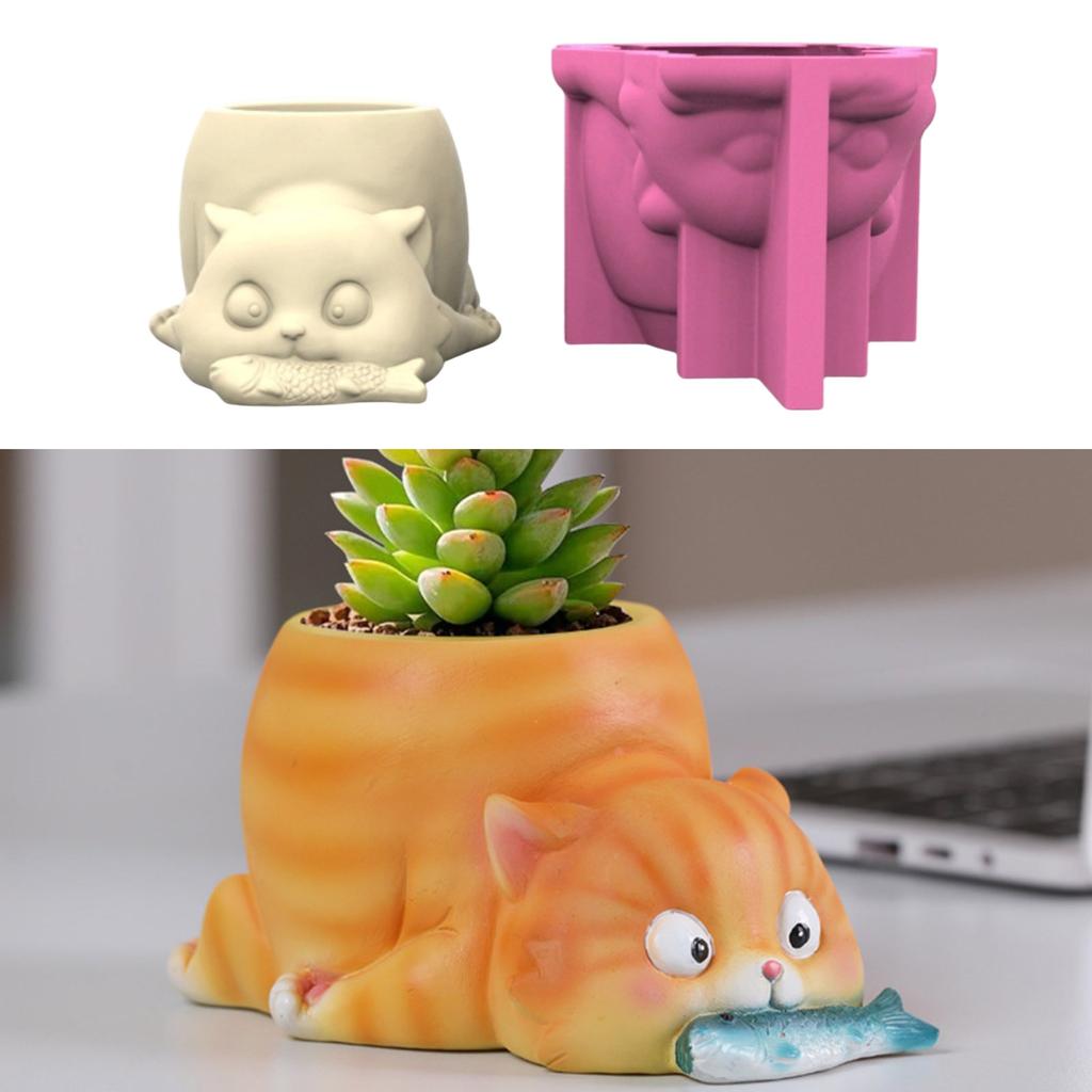 Creative Cats Planter Sturdy Silicone Mould Reusable Artistics Cement Cast Craft Supplies Accessory for Home and Garden