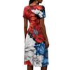 Women's Fashionable V Neck Short Sleeved Independent Day Print Casual Dress