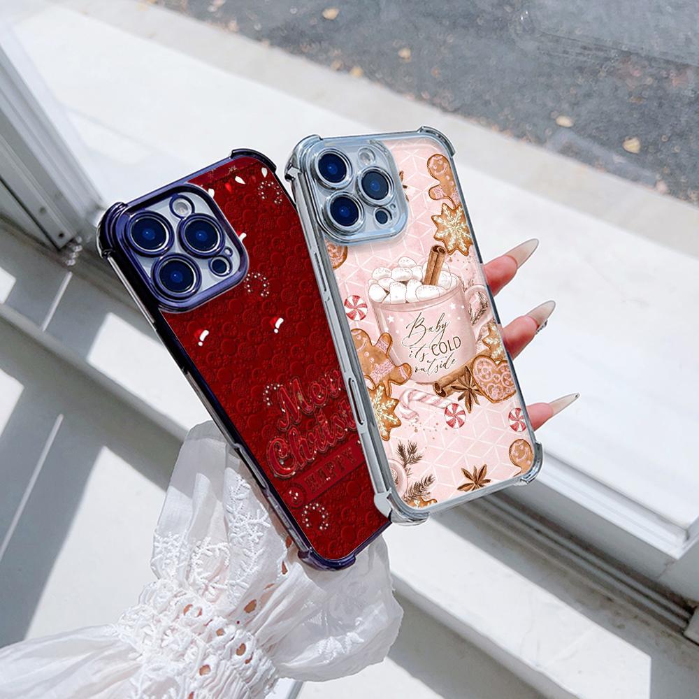 Ae114 Merry Christmas Christmas tree art Electroplated TPU Phone Cases for Samsung A54 A12 A14 S22 S23 S24 Ultra A55 A15 Four Corner Protection Cover