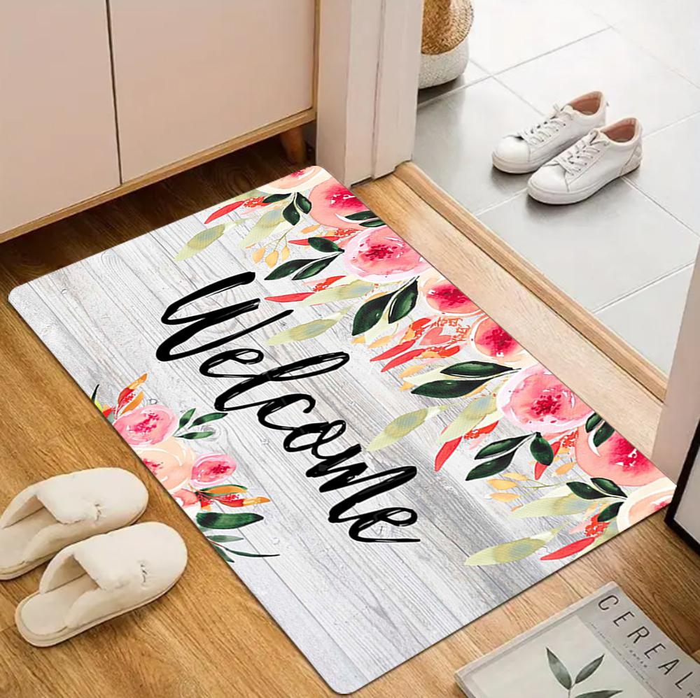 Watercolor Floral Butterfly Carpet Mat Rug "Welcome" Door Mat Non-Slip Floor Decor for Home Entrance Living Room Home Decoration
