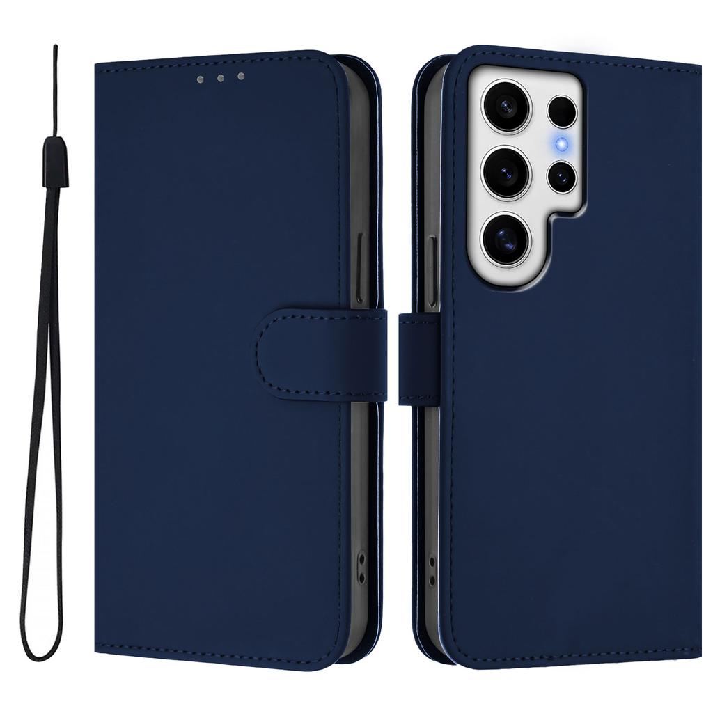 For Samsung Galaxy S24 Ultra Case Solid Color Wallet Leather Phone Cover with Strap