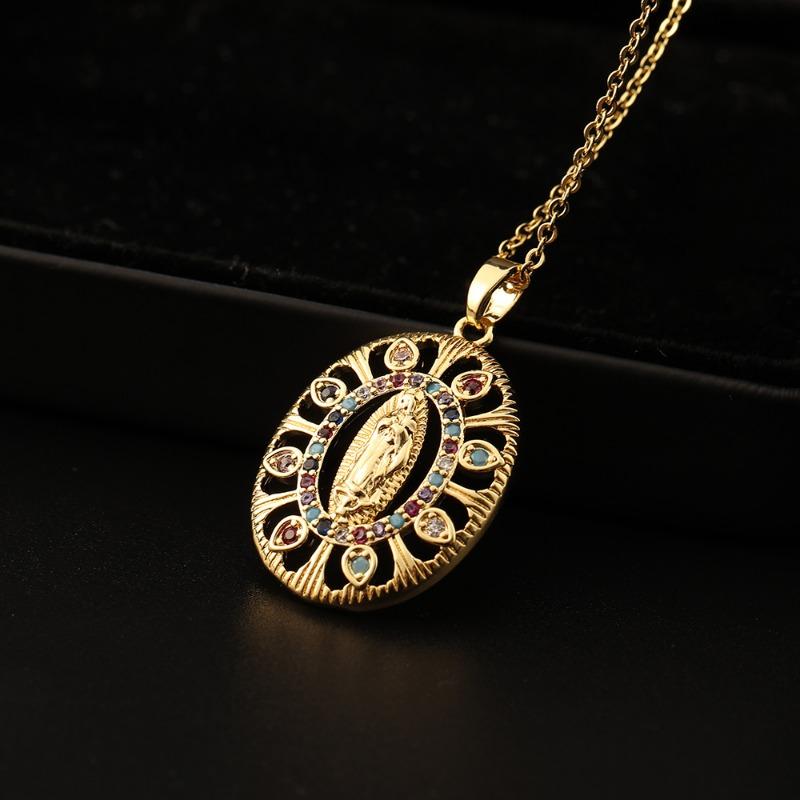 European and American Fashion Micro inlaid Color Zircon Pendant Women's Jewelry Virgin Mary Necklace