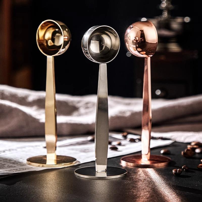 Stainless Steel Coffee Scoop Measuring Tablespoon Stand-up Coffee SpoonTamping 2 In 1 Kitchen Powder Measuring Scoop Coffee Tool
