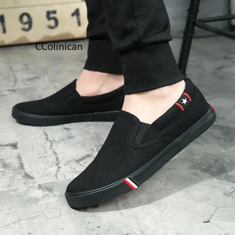 Men Shoes Casual Canvas Four Seasons Slip-on Unisex Man Fashion Walk Sneakers Flats Breathable Light Black Lovers Shoes Footwear