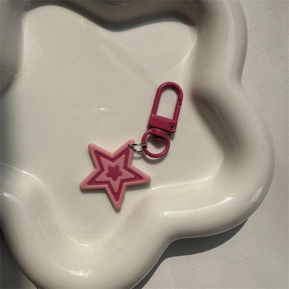 Cool Sweet Y2k Star Key Chains Rose Red Pink Star Keyring Five-Pointed Star Pendant  Car Ornaments