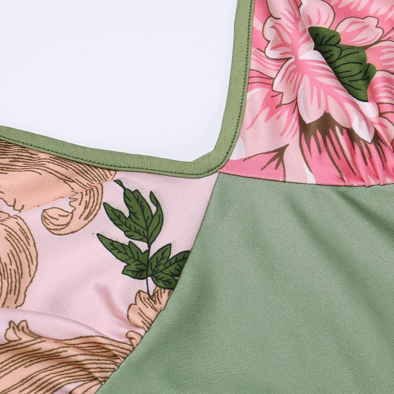 Women's Sexy Floral Print Spaghetti Strap Maxi Dress V Neck Backless Slim Fit Bodycon Long Dress for Summer Vacation Beach Party Date Night Wear