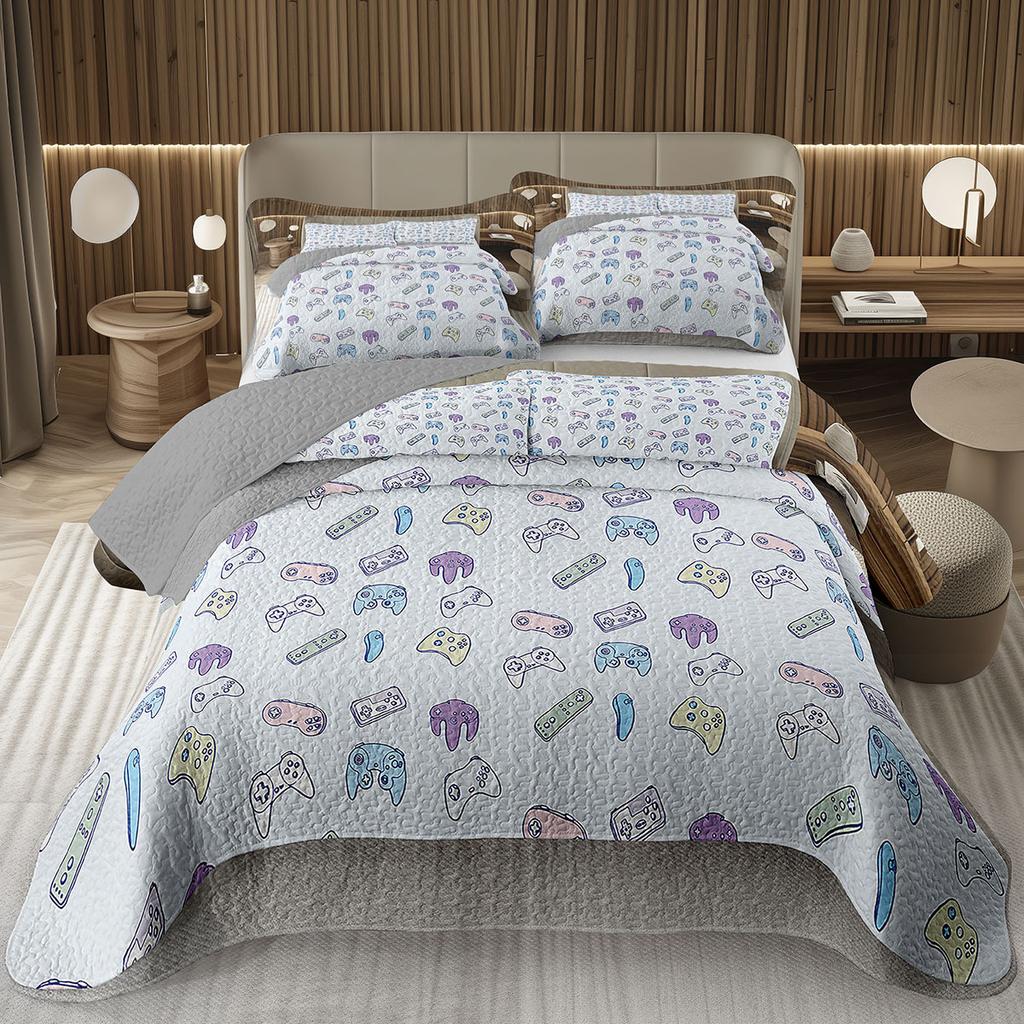 Gamer Bedspread Gaming Coverlet Cool Games Gamepad Bedding Set For Kids Teen Game Room Decor Game Controller Quilted Bed Cover