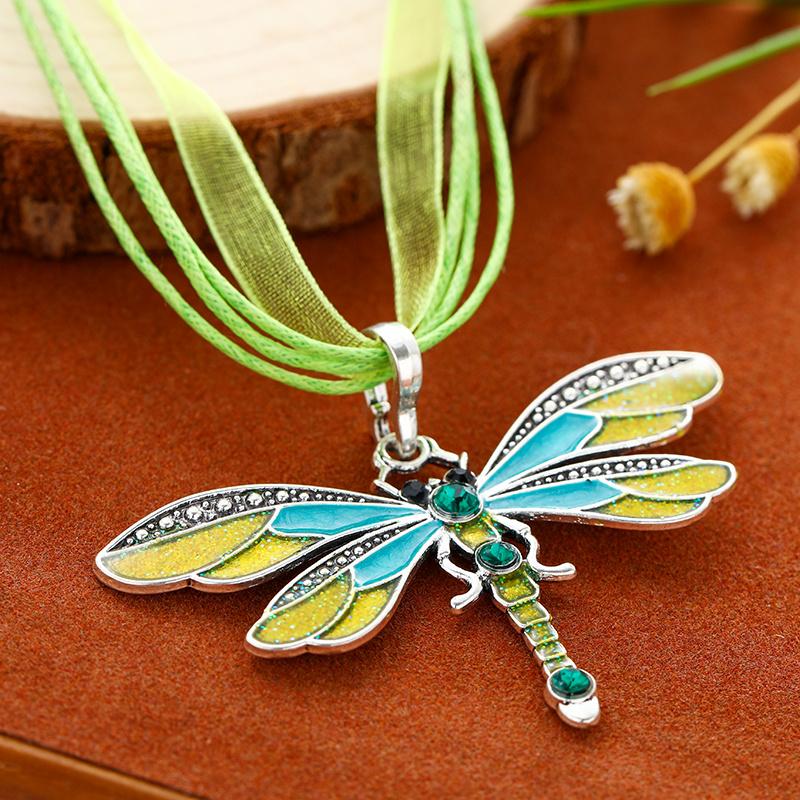 Fashion Crystal Dragonfly Pendant Necklaces For Women Vintage Insect Multi Layers Rope Necklace Jewelry Thanksgiving Gift