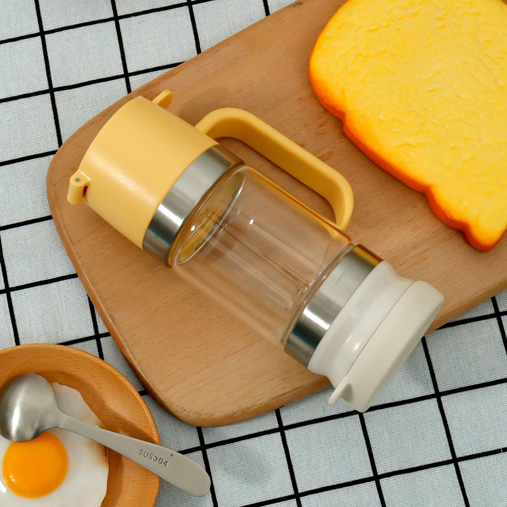 Glass Honey Dispenser with Handle No Drip Oil Jar Cruet BBQ Kitchen Baking Roasting Picnic Multifunctional Maple Syrup Dispenser