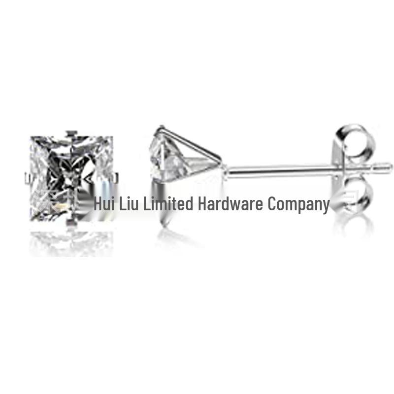 Korean Style Black Round & Square Cubic Zirconia Stud Earrings - Stainless Steel, Fashionable Design