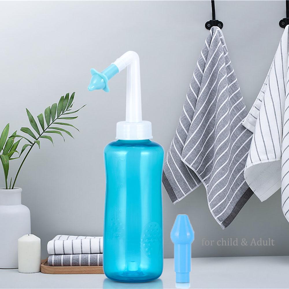 Bouteille De Rinçage Nasal 500ml - 2 Buses (3 Trous Pour Enfants, 1 Trou Pour Adultes), Angle 60°, Pour Lavage Des Sinus