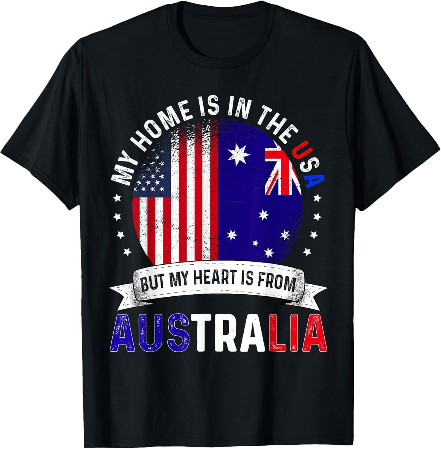NEW Australian American Patriot Heart is from Australia Flag Tee - MADE IN USA S